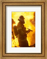 Framed Side profile of a firefighter (holding axe)