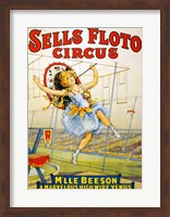 Framed Floto Circus Presents M'lle Beeson, a marvelous high wire Venus, Performance Poster,1921