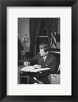 Framed Proclamation Signing, Cuba Quarantine. President Kennedy. White House, Oval Office