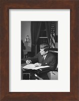Framed Proclamation Signing, Cuba Quarantine. President Kennedy. White House, Oval Office