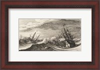 Framed Wenceslas Hollar - The whale and the three-masted ship