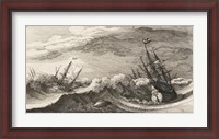 Framed Wenceslas Hollar - The whale and the three-masted ship
