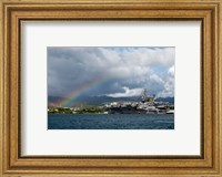 Framed US Navy, A Rainbow Arches Near the Aircraft Carrier USS Kitty Hawk