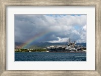 Framed US Navy, A Rainbow Arches Near the Aircraft Carrier USS Kitty Hawk