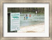 Framed Alligators warning sign at the lakeside, Florida, USA