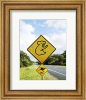 Framed Close-up of animal crossing sign on a roadside, Australia