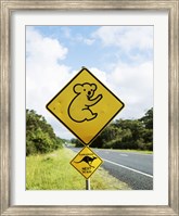 Framed Close-up of animal crossing sign on a roadside, Australia
