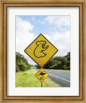 Framed Close-up of animal crossing sign on a roadside, Australia