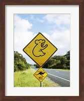 Framed Close-up of animal crossing sign on a roadside, Australia