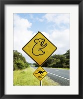 Framed Close-up of animal crossing sign on a roadside, Australia