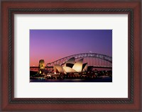 Framed Opera house lit up at night, Sydney Opera House, Sydney Harbor Bridge, Sydney, Australia