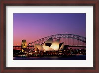 Framed Opera house lit up at night, Sydney Opera House, Sydney Harbor Bridge, Sydney, Australia