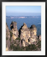 Framed High angle view of rock formations, Three Sisters, Blue Mountains National Park, Katoomba, Australia