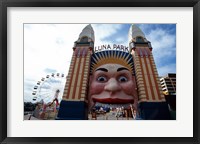 Framed Low angle view of the entrance to an amusement park, Luna Park, Sydney, New South Wales, Australia