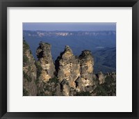 Framed High angle view of rock formations, Three Sisters, Blue Mountains, New South Wales, Australia