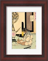 Framed Akashi Gidayu writing his death poem before comitting Seppuku