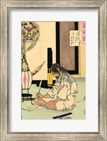 Framed Akashi Gidayu writing his death poem before comitting Seppuku