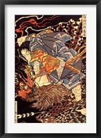 Framed Oki no Jiro Hiroari killing a monstrous tengu