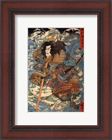 Framed Samurai riding the waves on the backs of large crabs