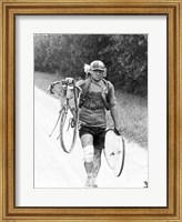 Framed Italian Giusto Cerutti has a broken wheel after a fall. Tour de France 1928