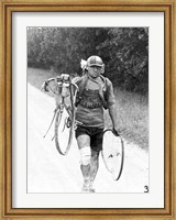 Framed Italian Giusto Cerutti has a broken wheel after a fall. Tour de France 1928