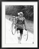 Framed Italian Giusto Cerutti has a broken wheel after a fall. Tour de France 1928