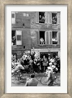 Framed People watching the cyclists being provisioned. Tour de France 1958.
