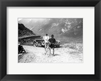 Framed Belgian Maurice Geldhof is climbing part of the Aubisque on foot. Tour de France 1928
