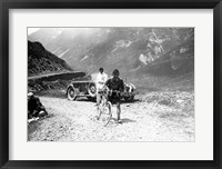Framed Belgian Maurice Geldhof is climbing part of the Aubisque on foot. Tour de France 1928