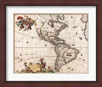 Framed 1658 Visscher Map of North America and South America 1658