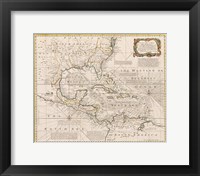 Framed 1720 Map of the West Indies with the Adjacent Coasts of North and South America