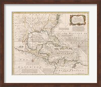 Framed 1720 Map of the West Indies with the Adjacent Coasts of North and South America