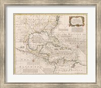 Framed 1720 Map of the West Indies with the Adjacent Coasts of North and South America