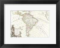 Framed 1762 Janvier Map of South America