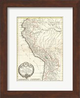 Framed 1775 Bonne Map of Peru, Ecuador, Bolivia, and the Western Amazon