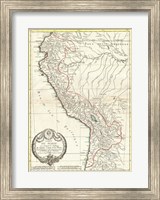 Framed 1775 Bonne Map of Peru, Ecuador, Bolivia, and the Western Amazon