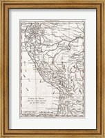 Framed 1780 Raynal and Bonne Map of Peru