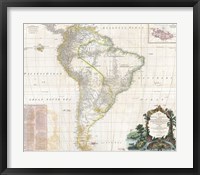 Framed 1780 Raynal & Bonne Map of Southern Brazil, Northern Argentina, Uruguay & Paraguay