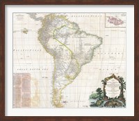 Framed 1780 Raynal & Bonne Map of Southern Brazil, Northern Argentina, Uruguay & Paraguay