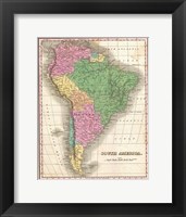 Framed 1827 Finley Map of South America