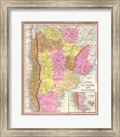 Framed 1846 Burroughs - Mitchell Map of Argentina, Uruguay, Chili in South America
