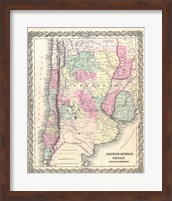 Framed 1855 Colton Map of Argentina, Chile, Paraguay and Uruguay