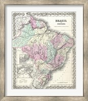 Framed 1855 Colton Map of Brazil 1855
