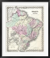 Framed 1855 Colton Map of Brazil 1855
