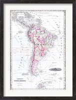 Framed 1861 Johnson Map of South America