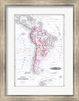 Framed 1861 Johnson Map of South America