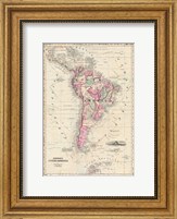 Framed 1862 Johnson Map of South America