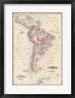 Framed 1862 Johnson Map of South America