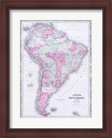Framed 1863 Johnson's Map of South America