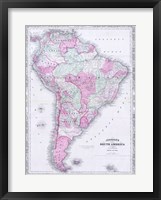 Framed 1863 Johnson's Map of South America